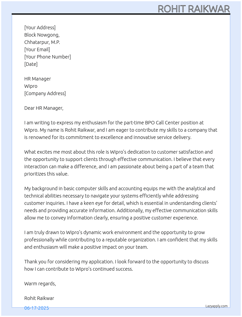 Cover letter for bpo call center - LazyApply