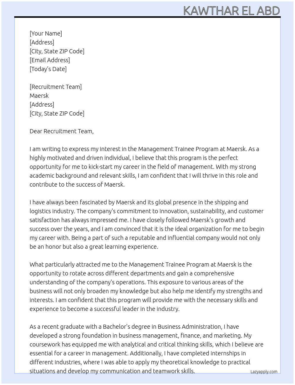 Management Trainee Program At Maersk Cover Letter