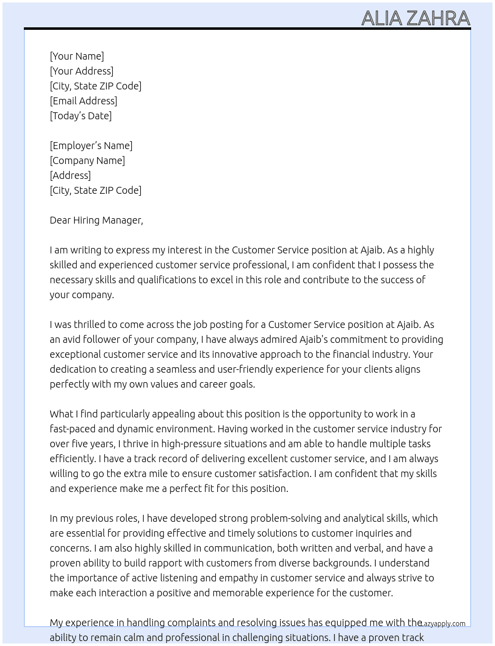 Customer Service At Ajaib Cover Letter