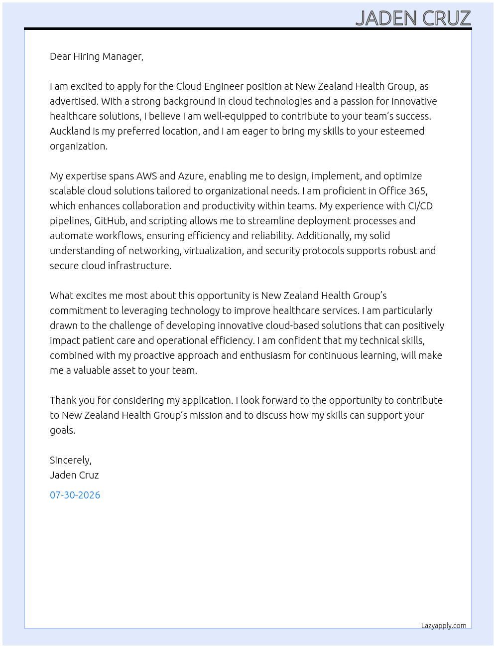Cover letter for cloud engineer - LazyApply