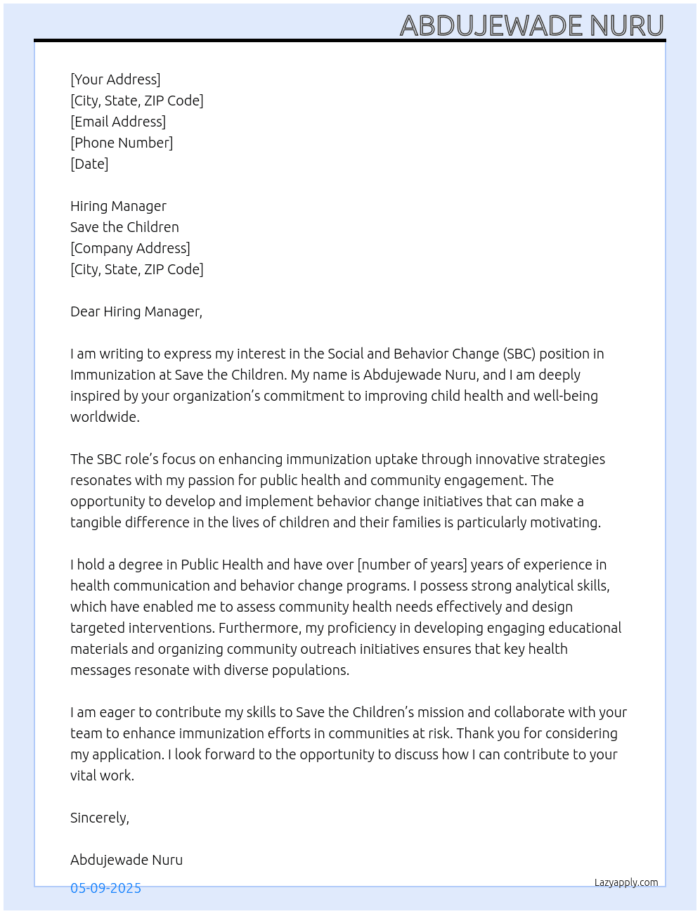 Cover letter for sbc in immunization - LazyApply