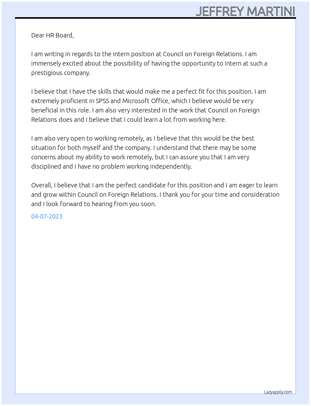 Intern At Council on Foreign Relations Cover Letter