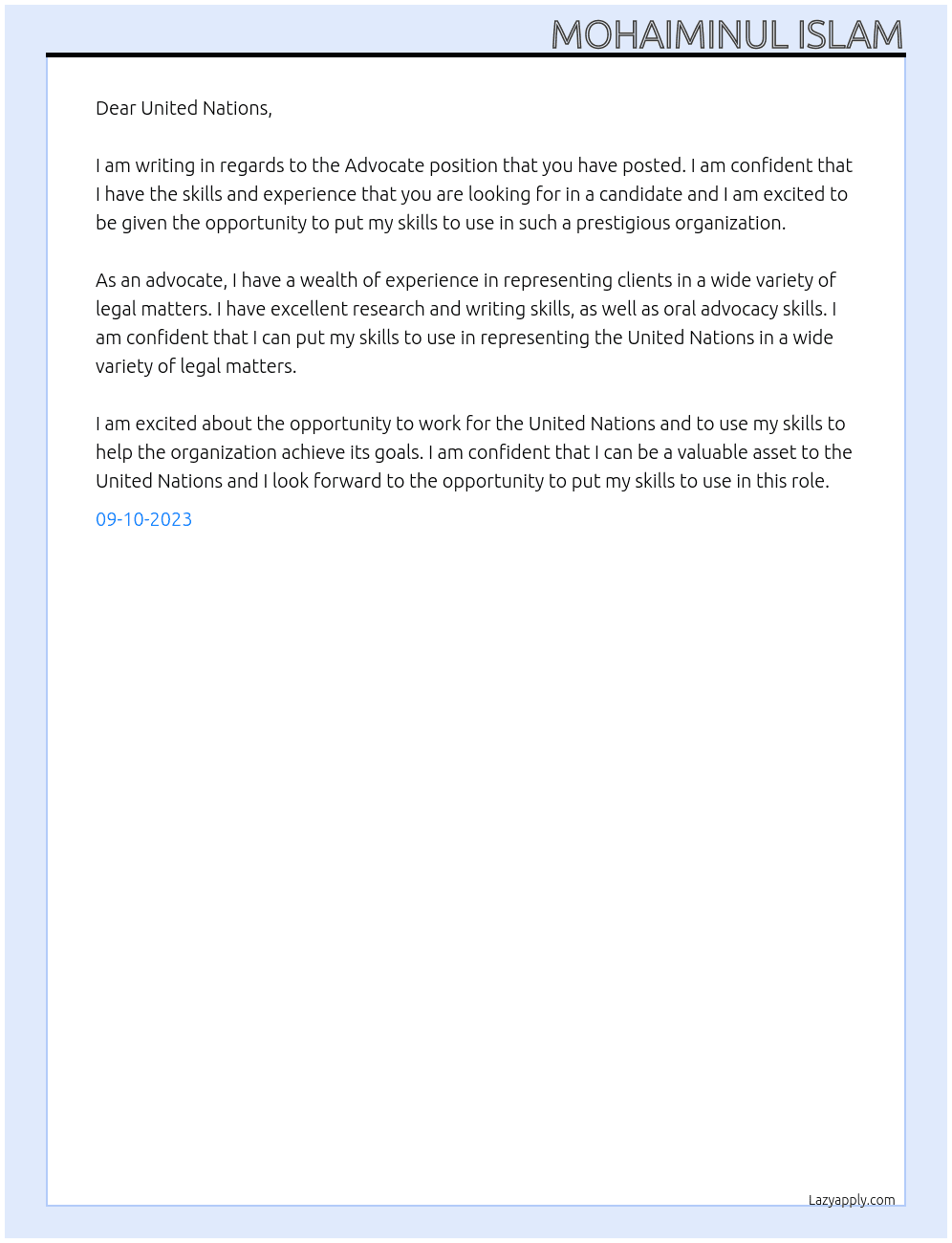 Advocate At United Nation Cover Letter