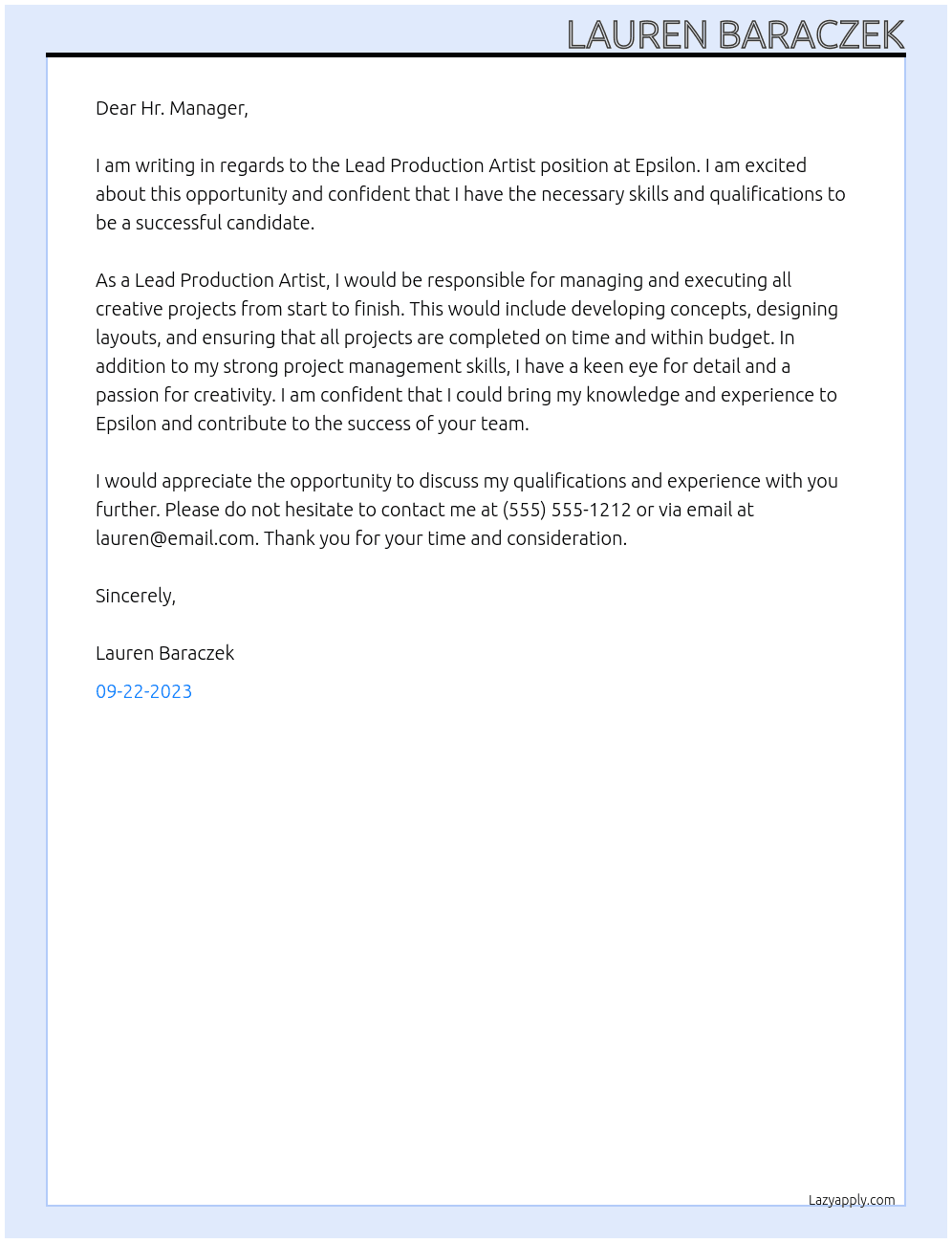 Lead Production Artist At Epsilon  Cover Letter
