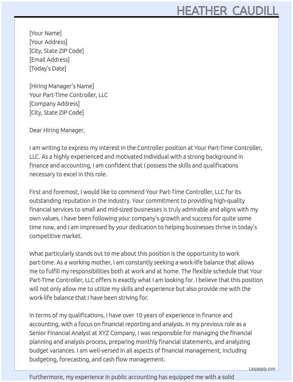 Controller At Your Part-Time Controller, LLC Cover Letter