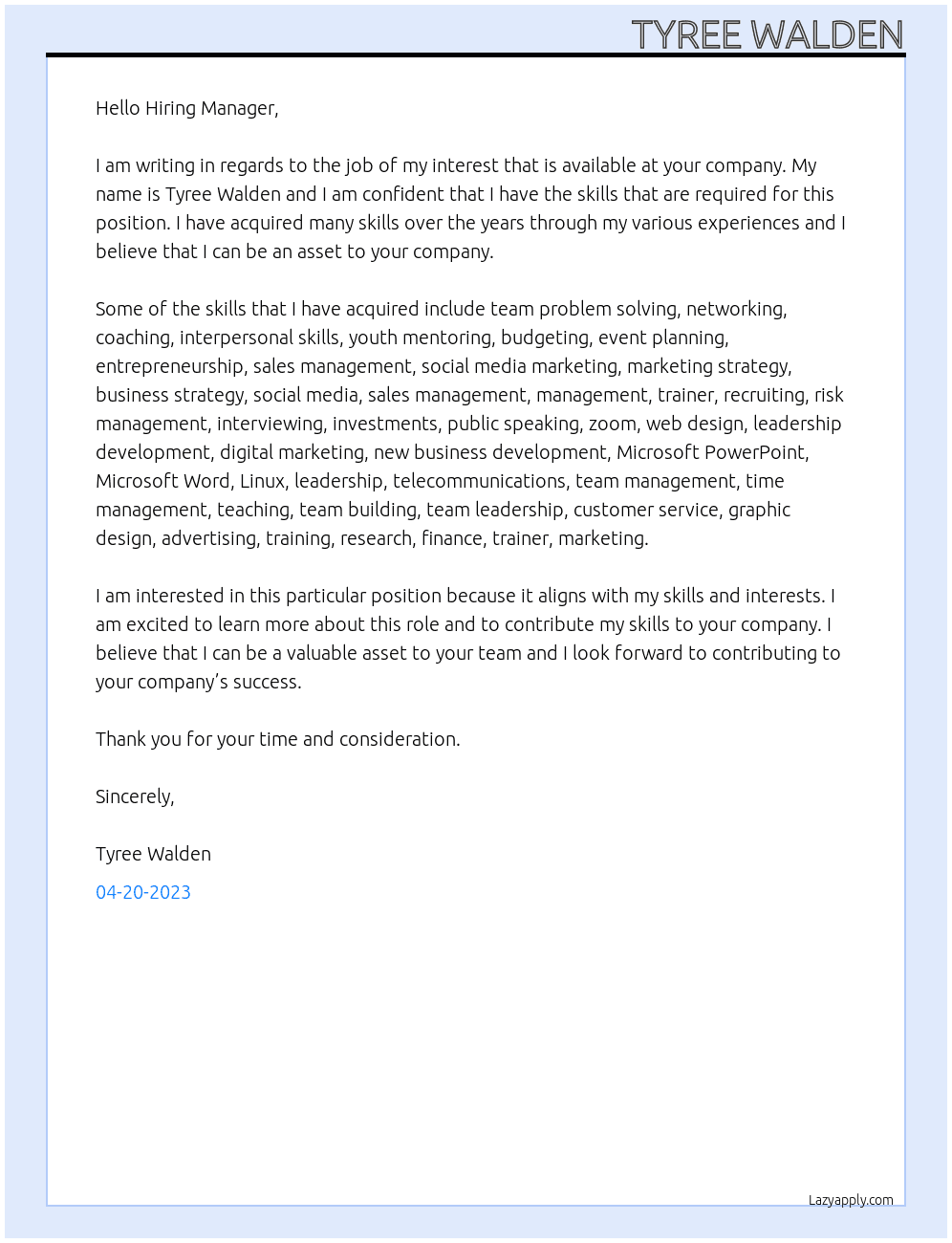 Job of my Interest At Company of Interest Cover Letter