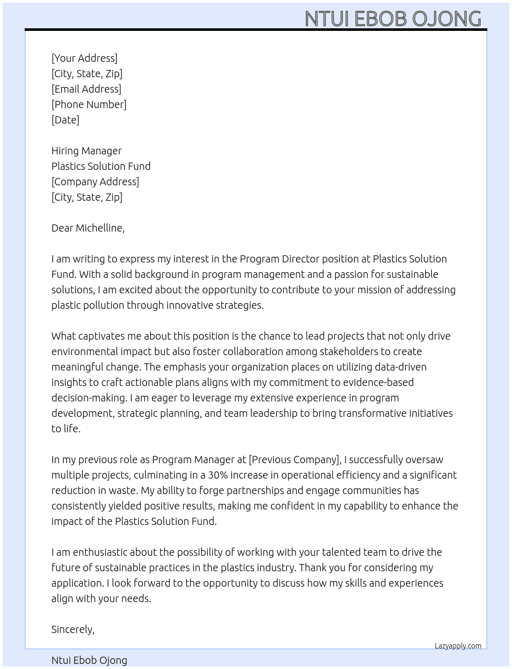 Cover letter for program director - LazyApply