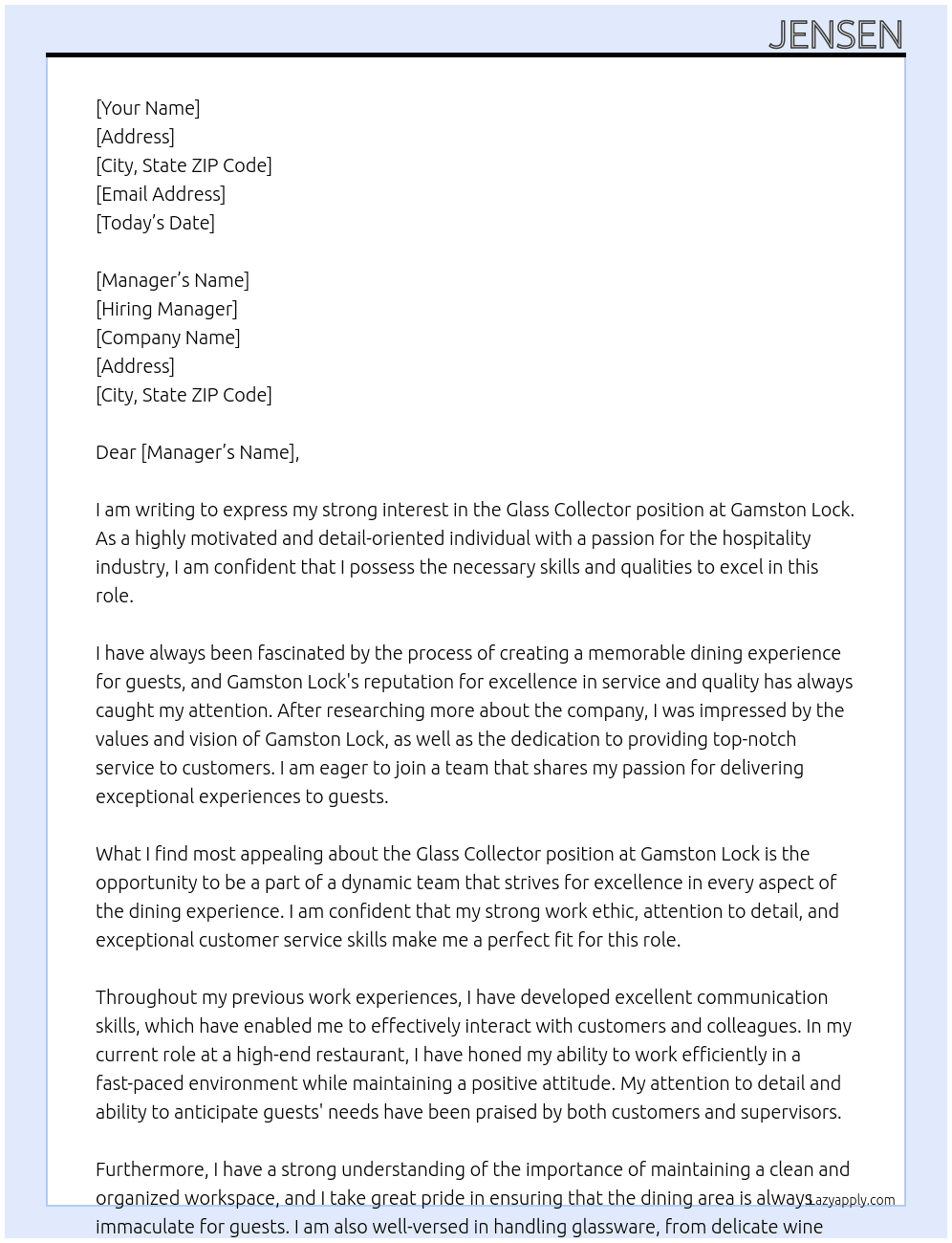 GLASS COLLECTOR At Gamston Lock Cover Letter