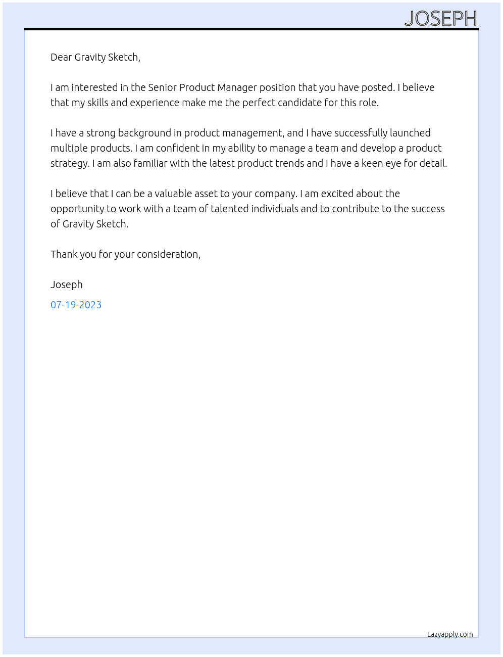 Senior Product Manager At Gravity sketch Cover Letter