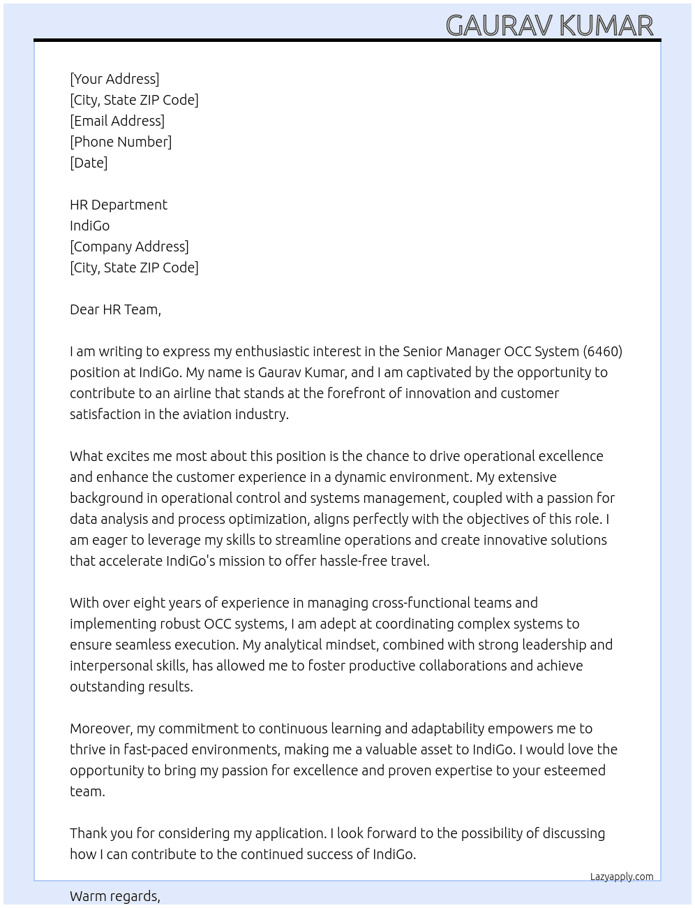 Cover letter for senior manager occ system,6460 - LazyApply