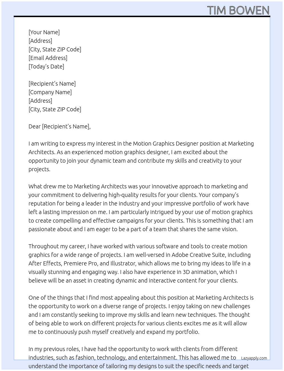 Motion Graphcs Designer At Marketing Architects Cover Letter