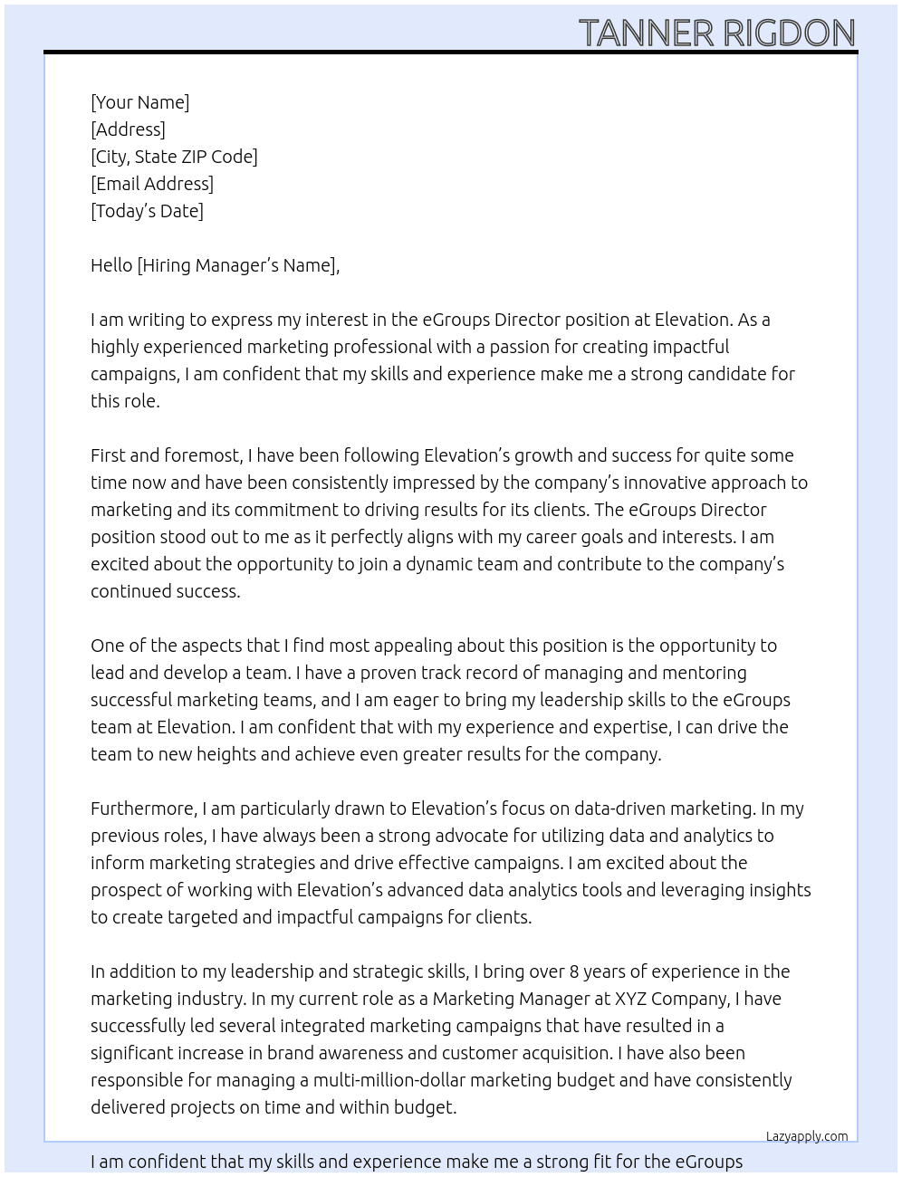 eGroups Director At Elevation Cover Letter