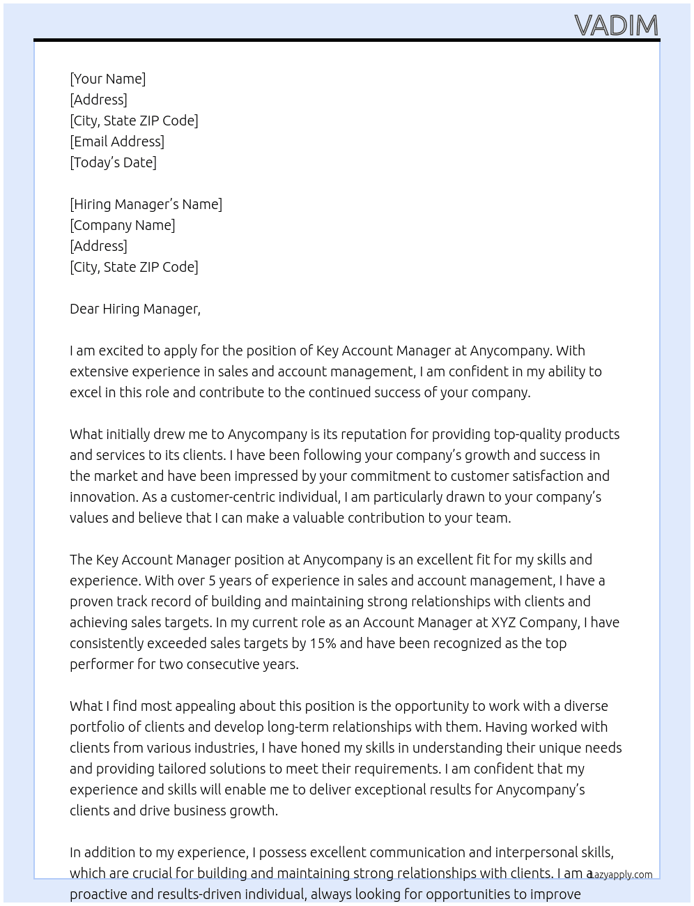 key account manager At Anycompany Cover Letter