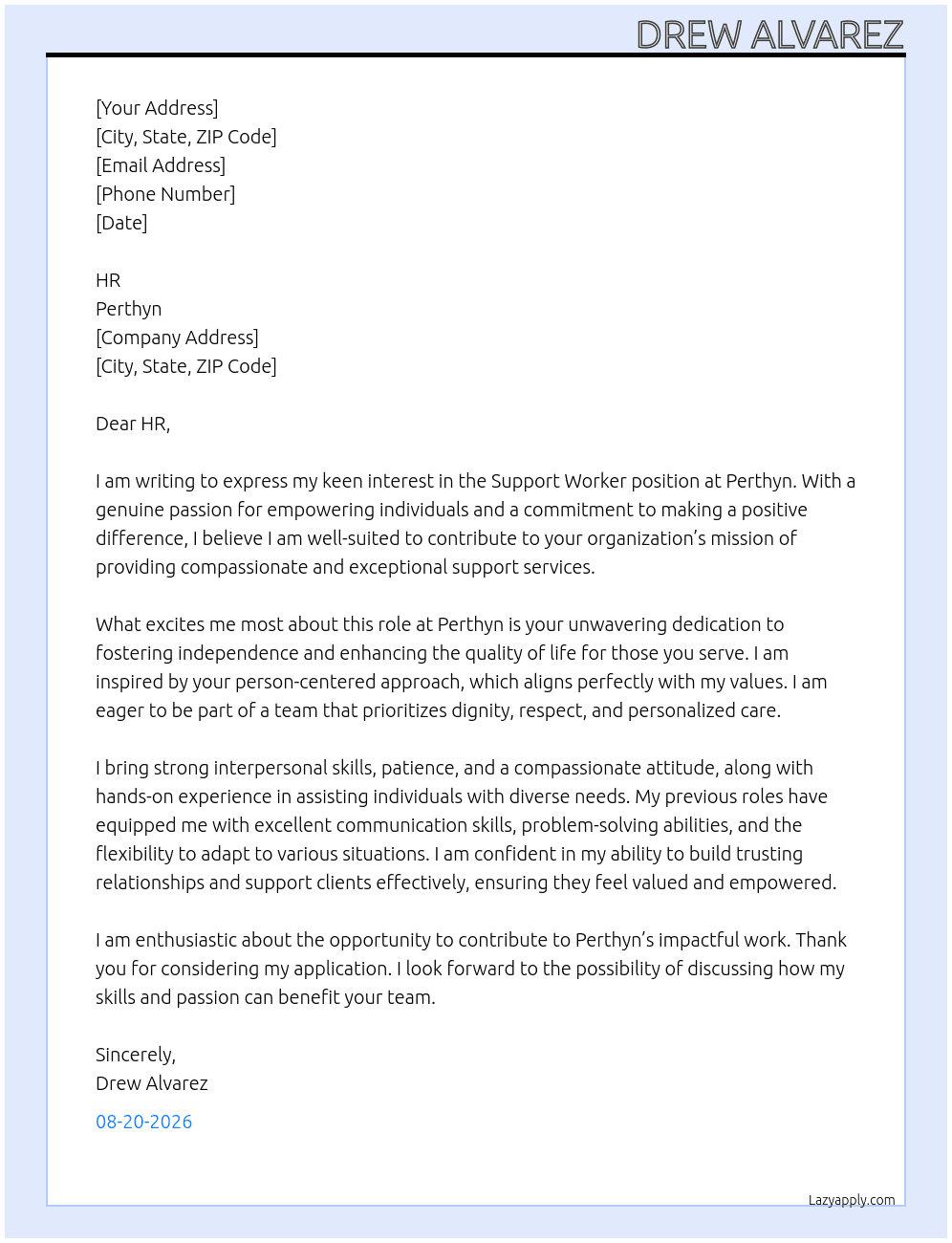 Cover letter for support worker - LazyApply