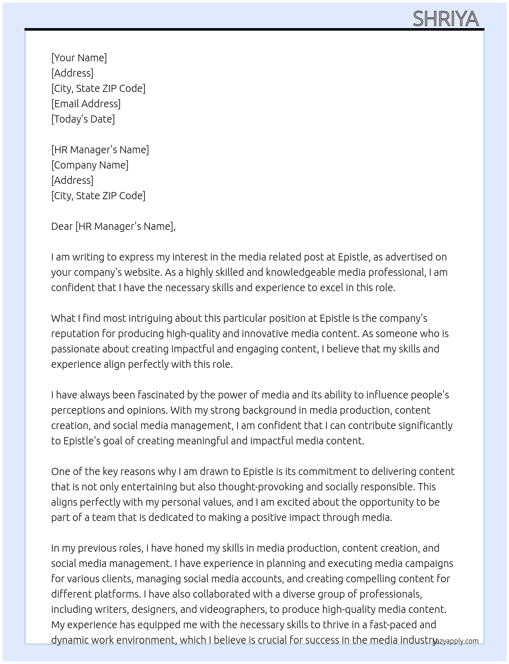 Media related post At Epistle Cover Letter