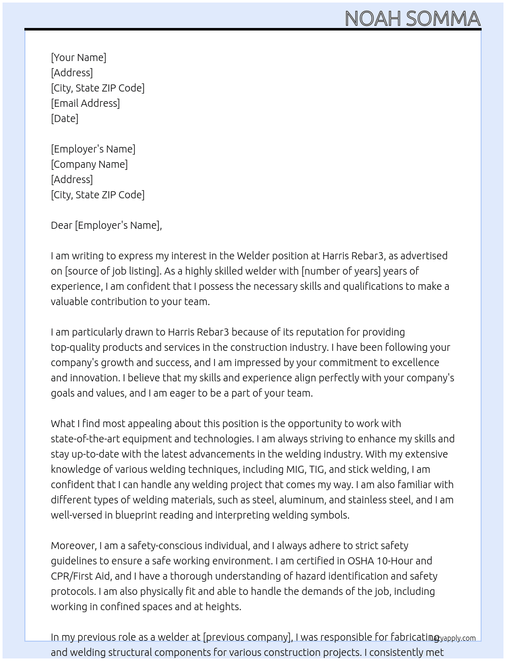 welder At harris rebar3 Cover Letter