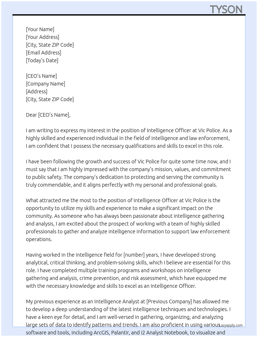 Intelligence Officer At Vic Police Cover Letter