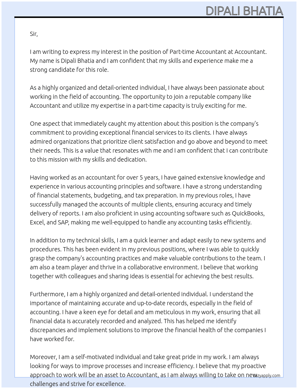 Partime accountant At Accountant Cover Letter