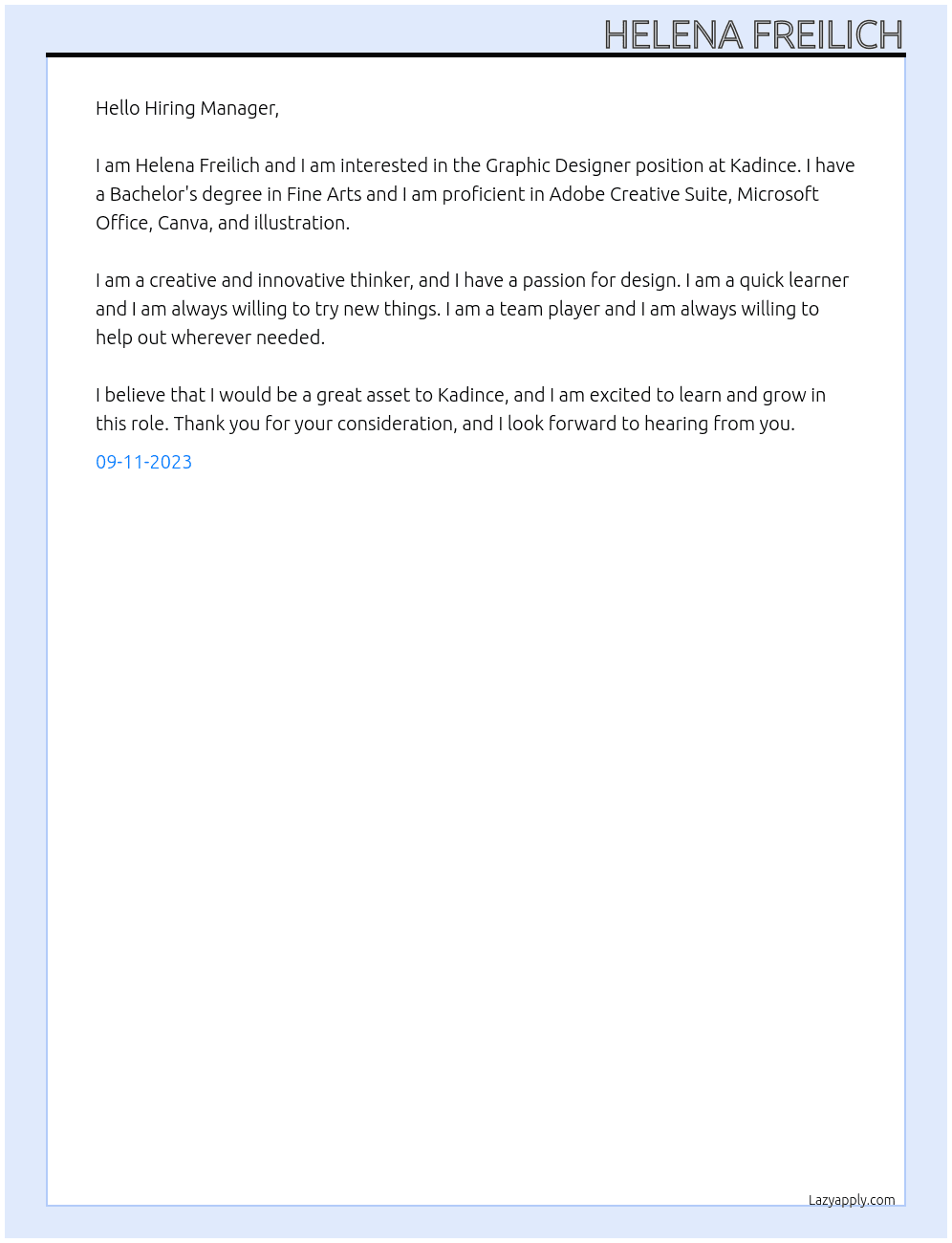 Graphic Designer At Kadince Cover Letter