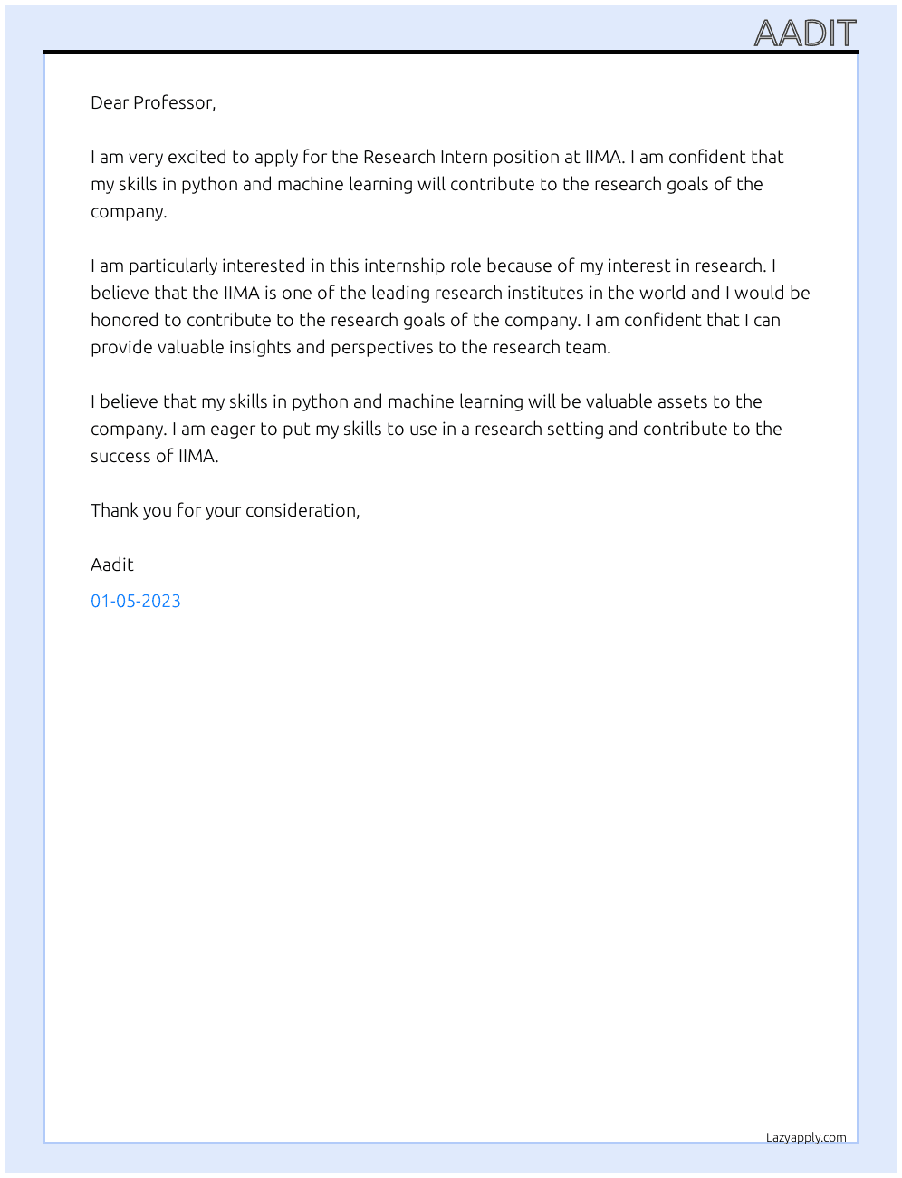 Research Intern At IIMA Cover Letter