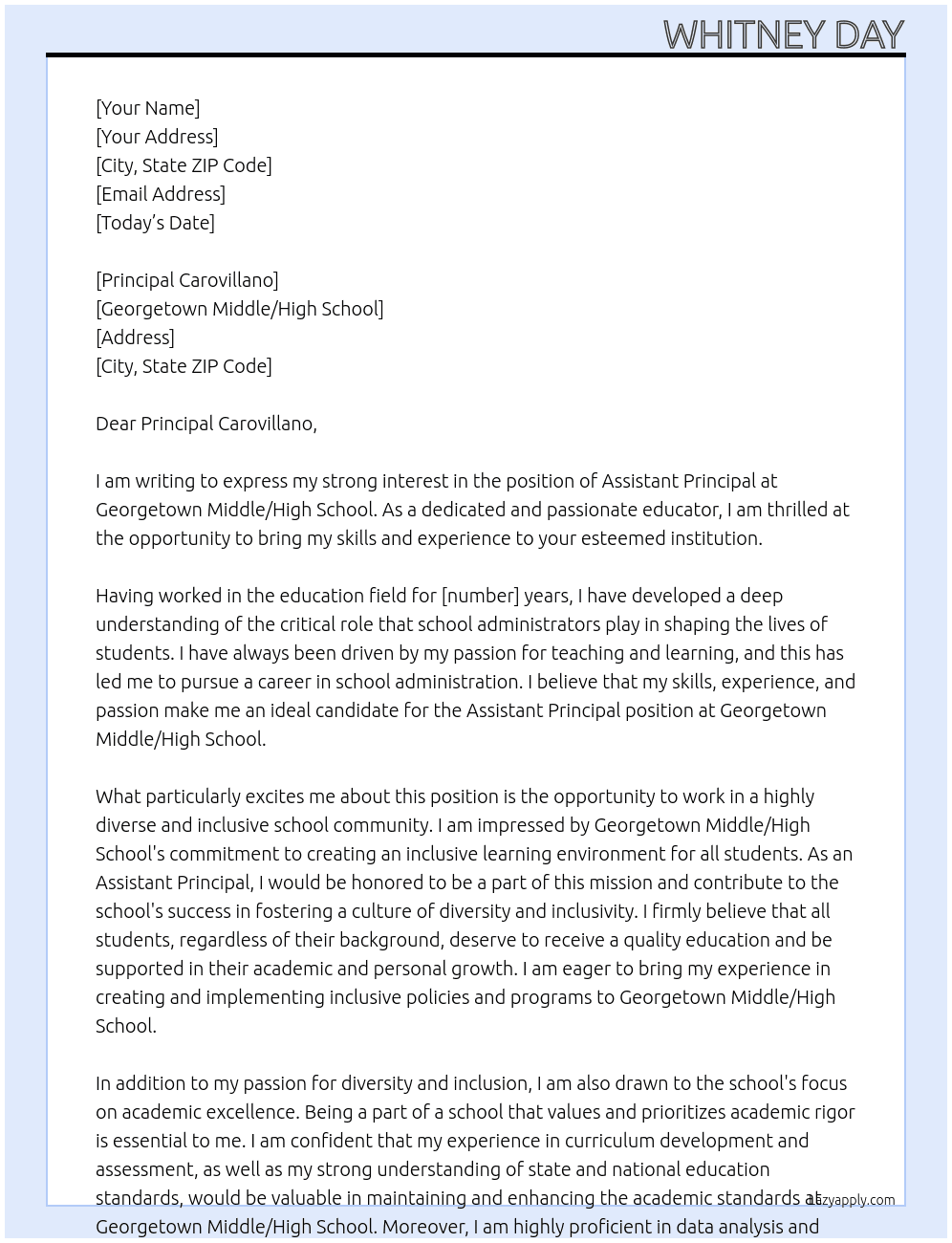Assistant Principal At Georgetown Middle/High School Cover Letter