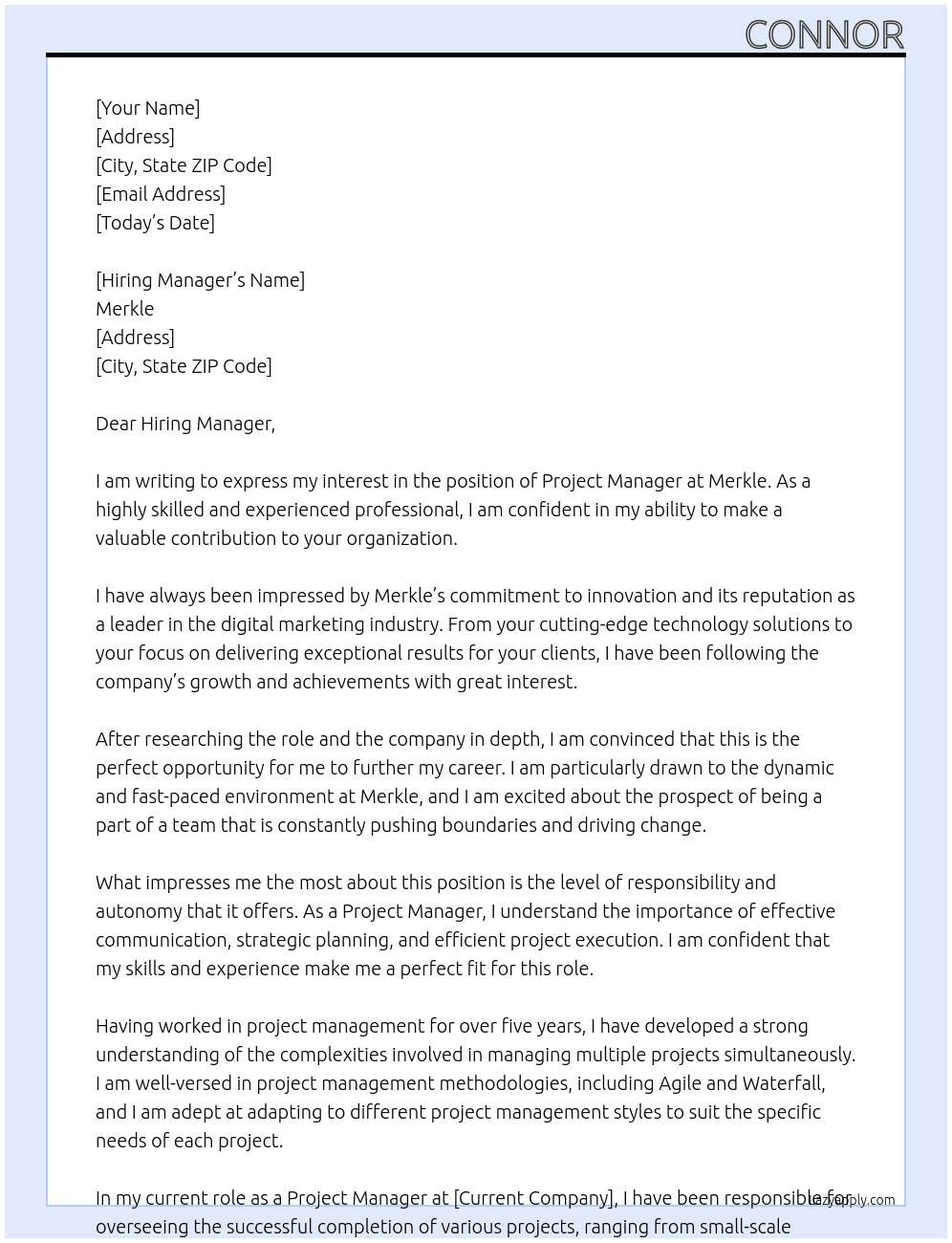 Project Manager At Merkle Cover Letter