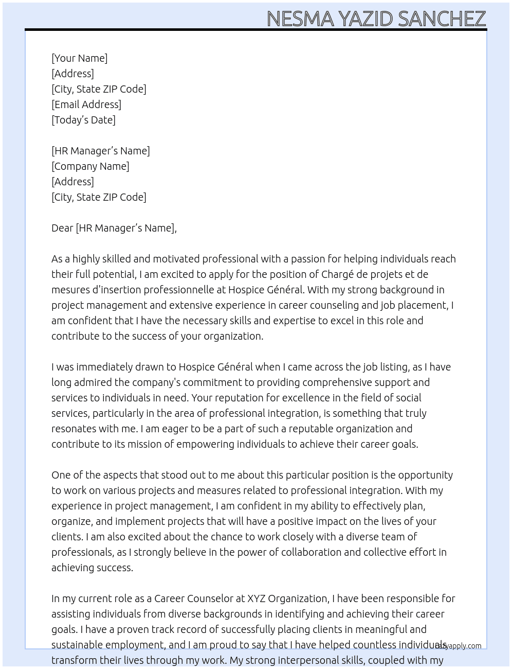 Chargé de projets et de mesures d'insertion professionnelle At Hospice Général Cover Letter