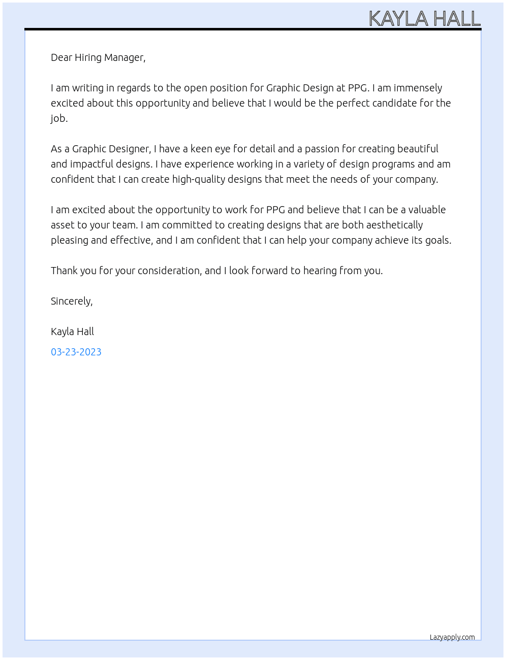 Graphic Design At PPG Cover Letter