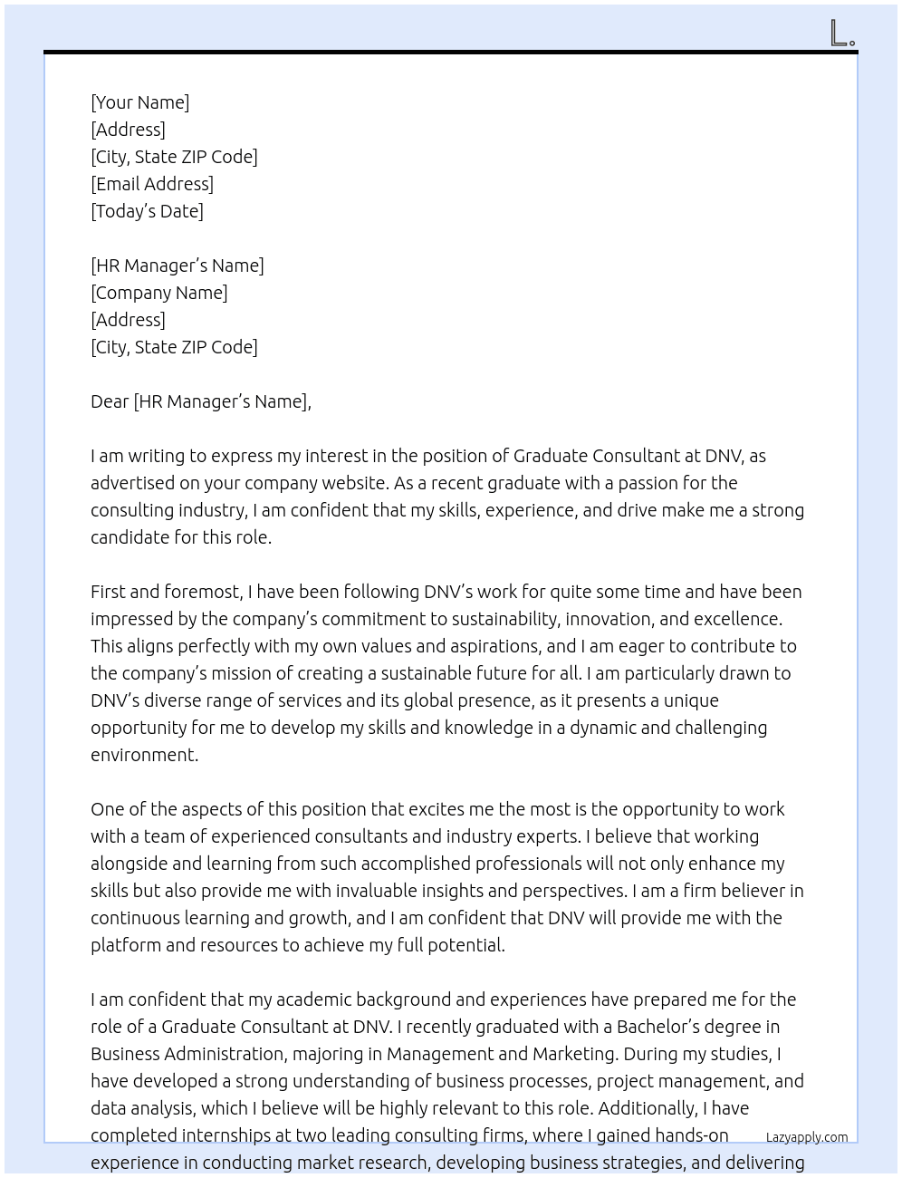 graduate consultant At DNV Cover Letter
