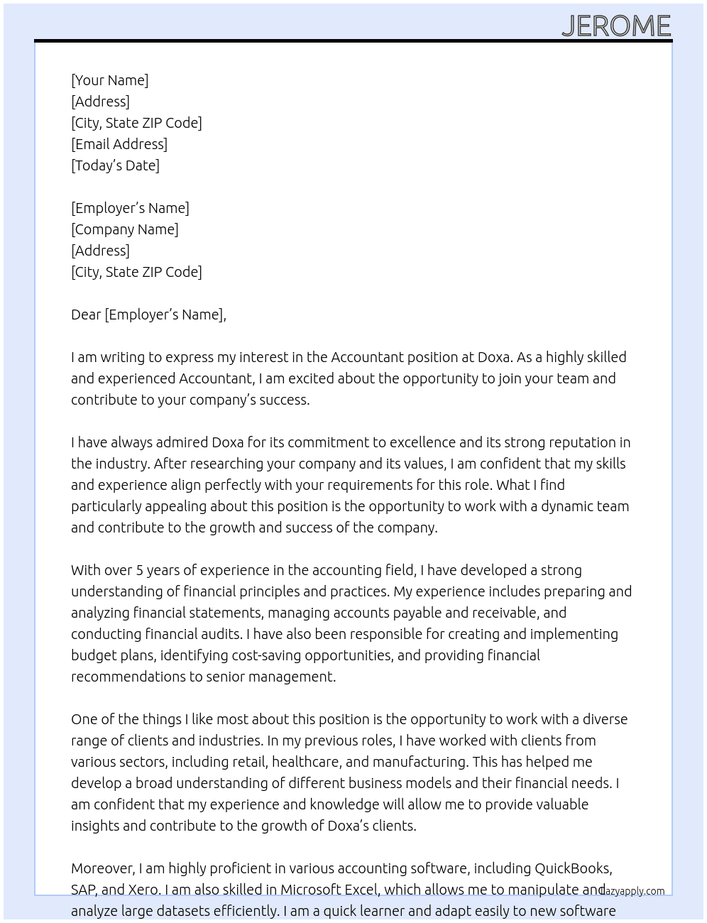 Accountant At Doxa Cover Letter
