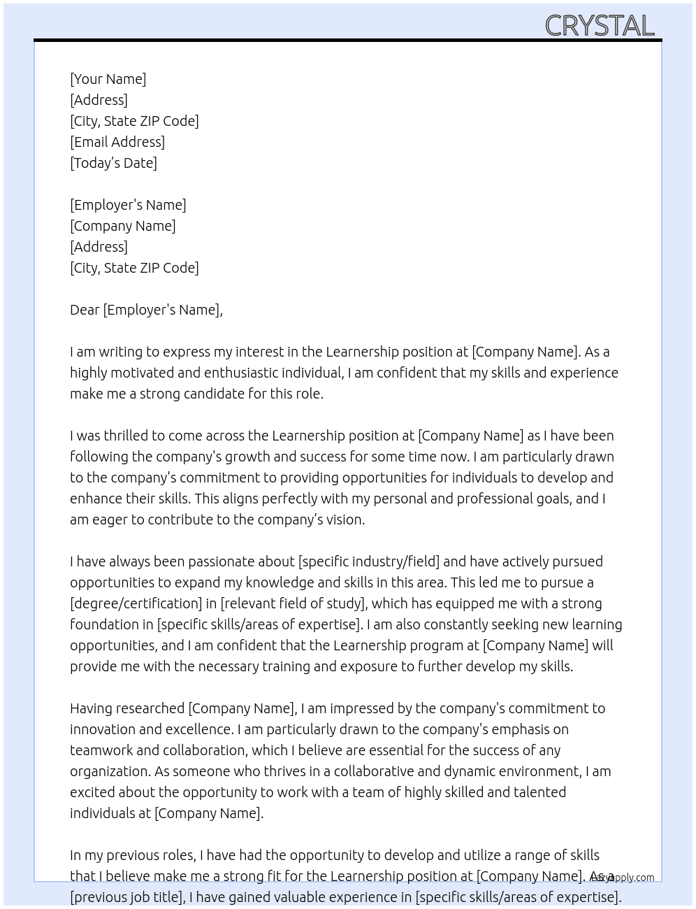 Learnership  At Learnership  Cover Letter