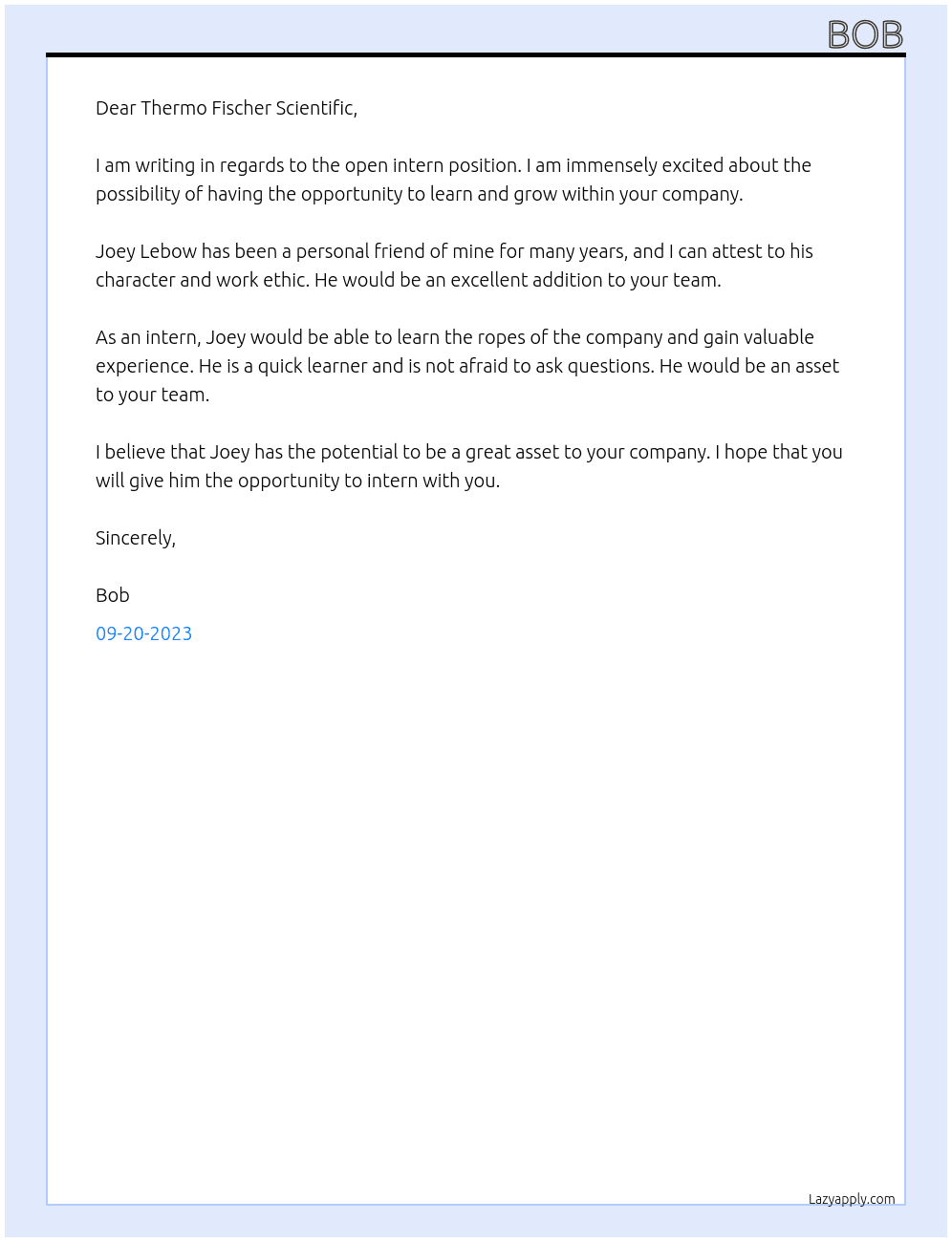 intern At Thermo Fischer Scientific Cover Letter
