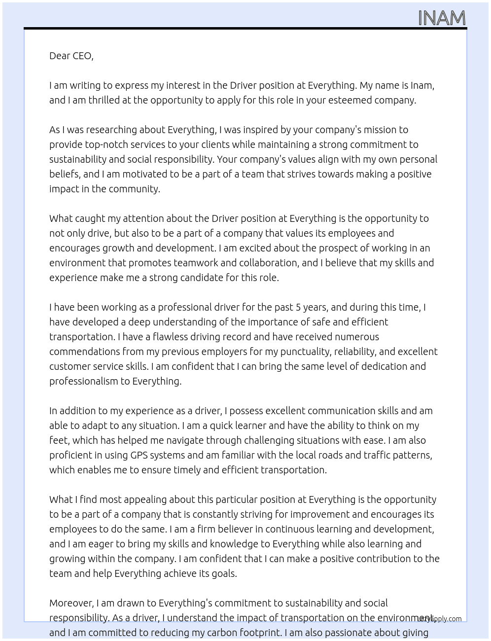 Driver At Everything Cover Letter
