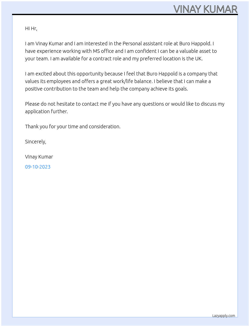 Personal assistant  At Buro happold Cover Letter