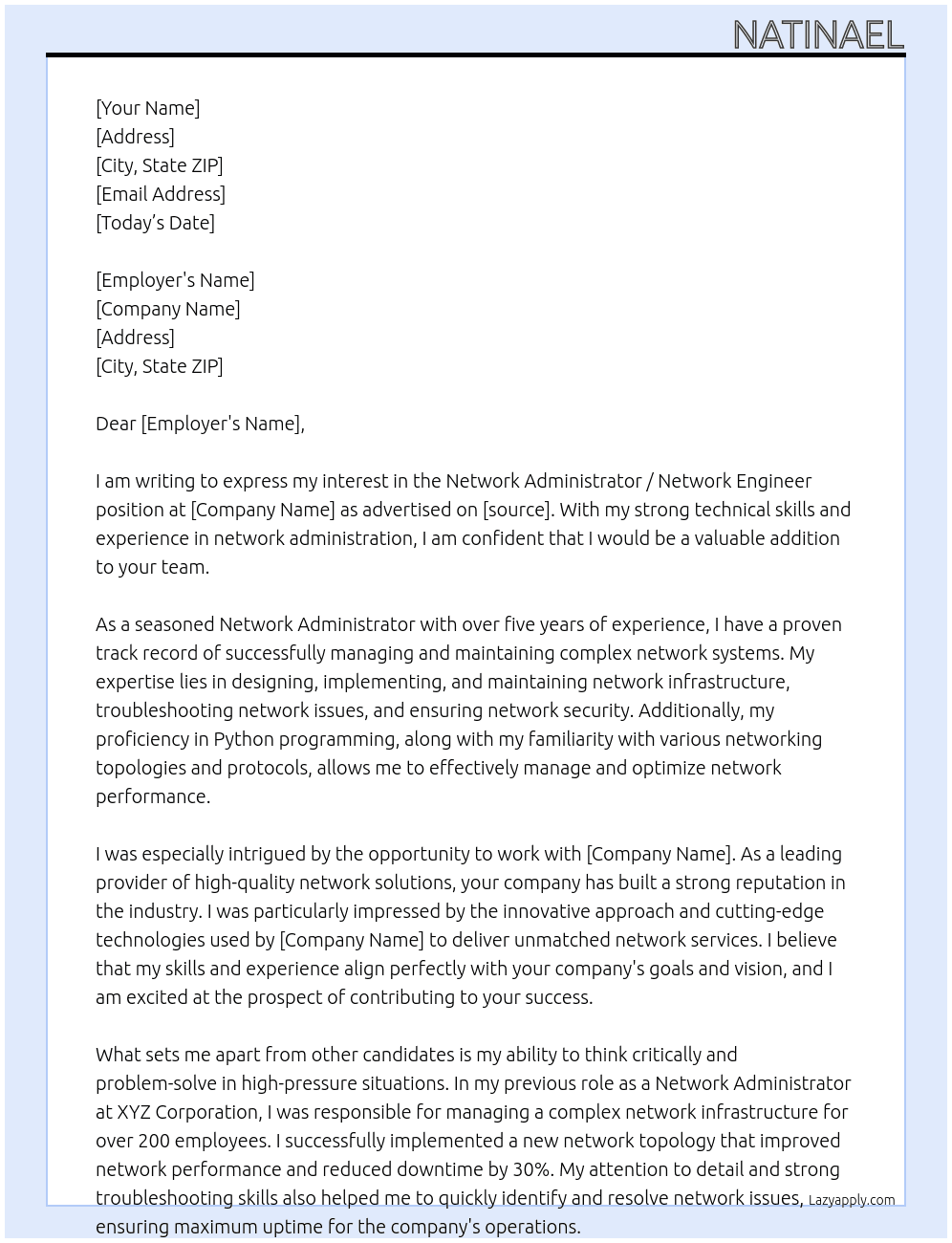 Network Administrator / Network Engineer- FIFO 6/2 weeks At jenrec Cover Letter