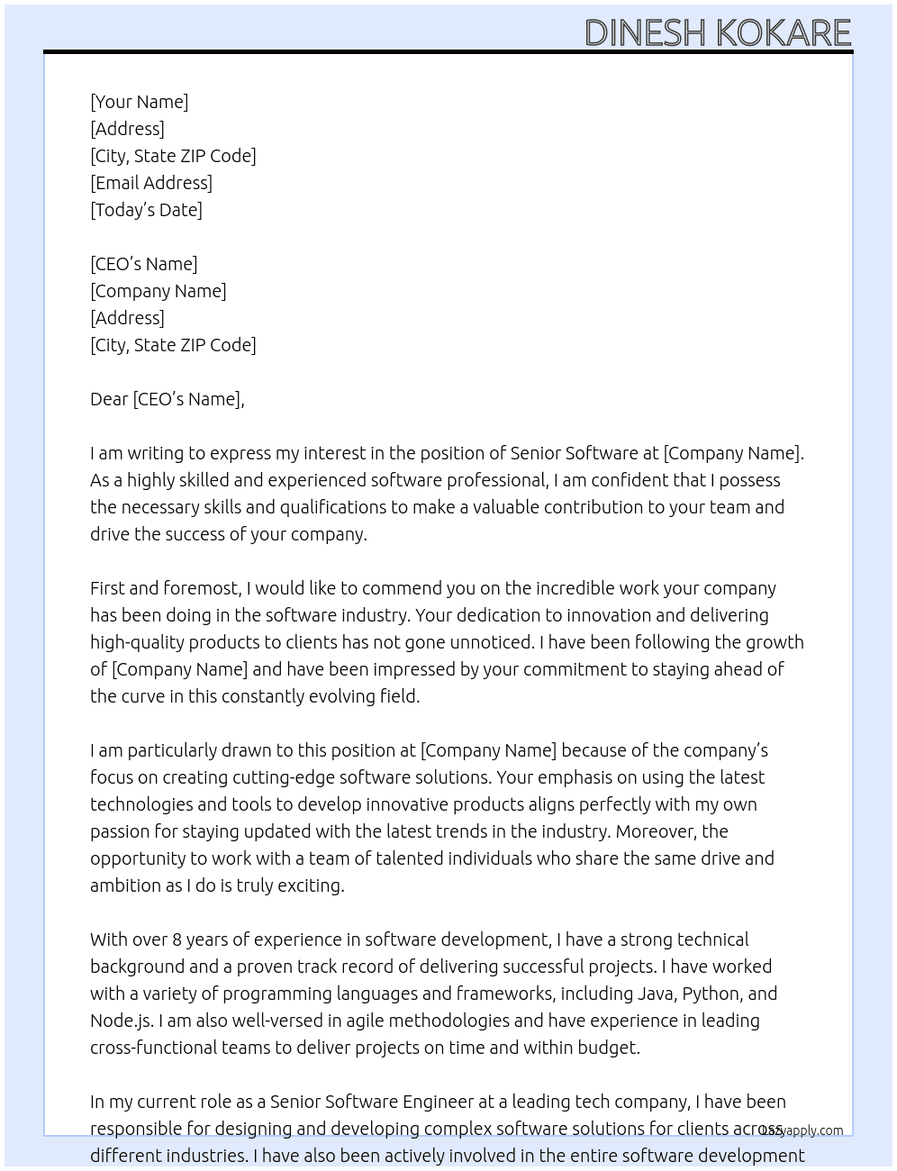 Senior Software At https://akasa.com Cover Letter