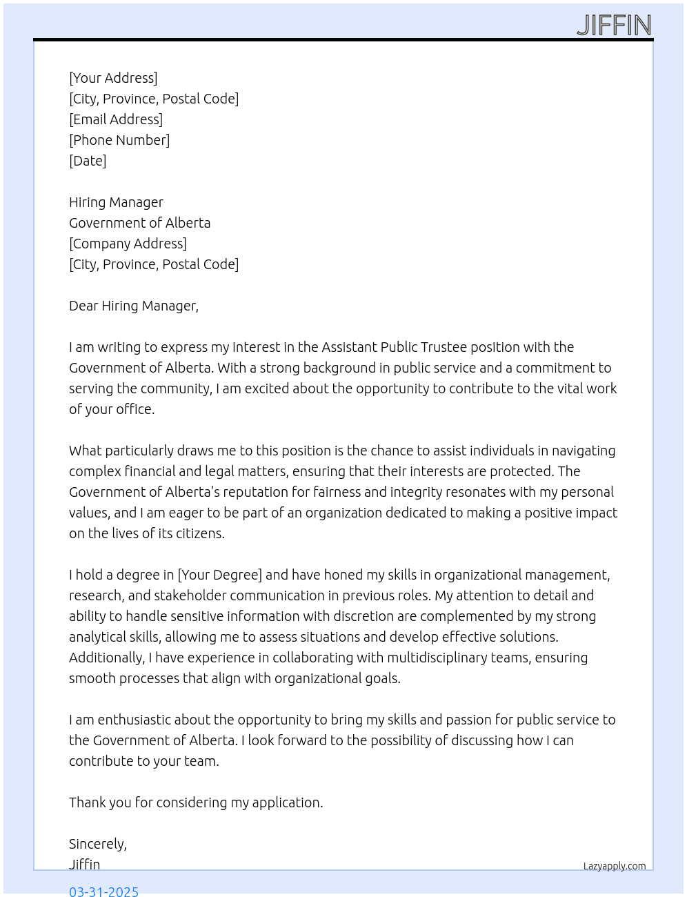 Cover letter for assistant public trustee - LazyApply