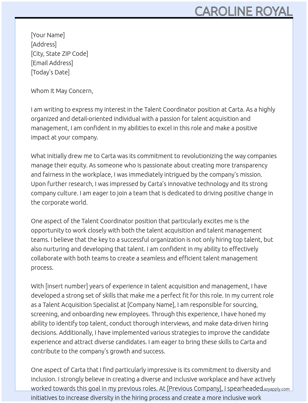 Talent Coordinator At Carta Cover Letter