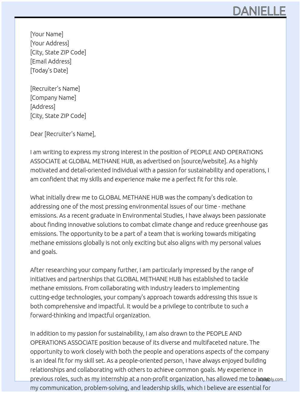 PEOPLE AND OPERATIONS ASSOCIATE At GLOBAL METHANE HUB Cover Letter