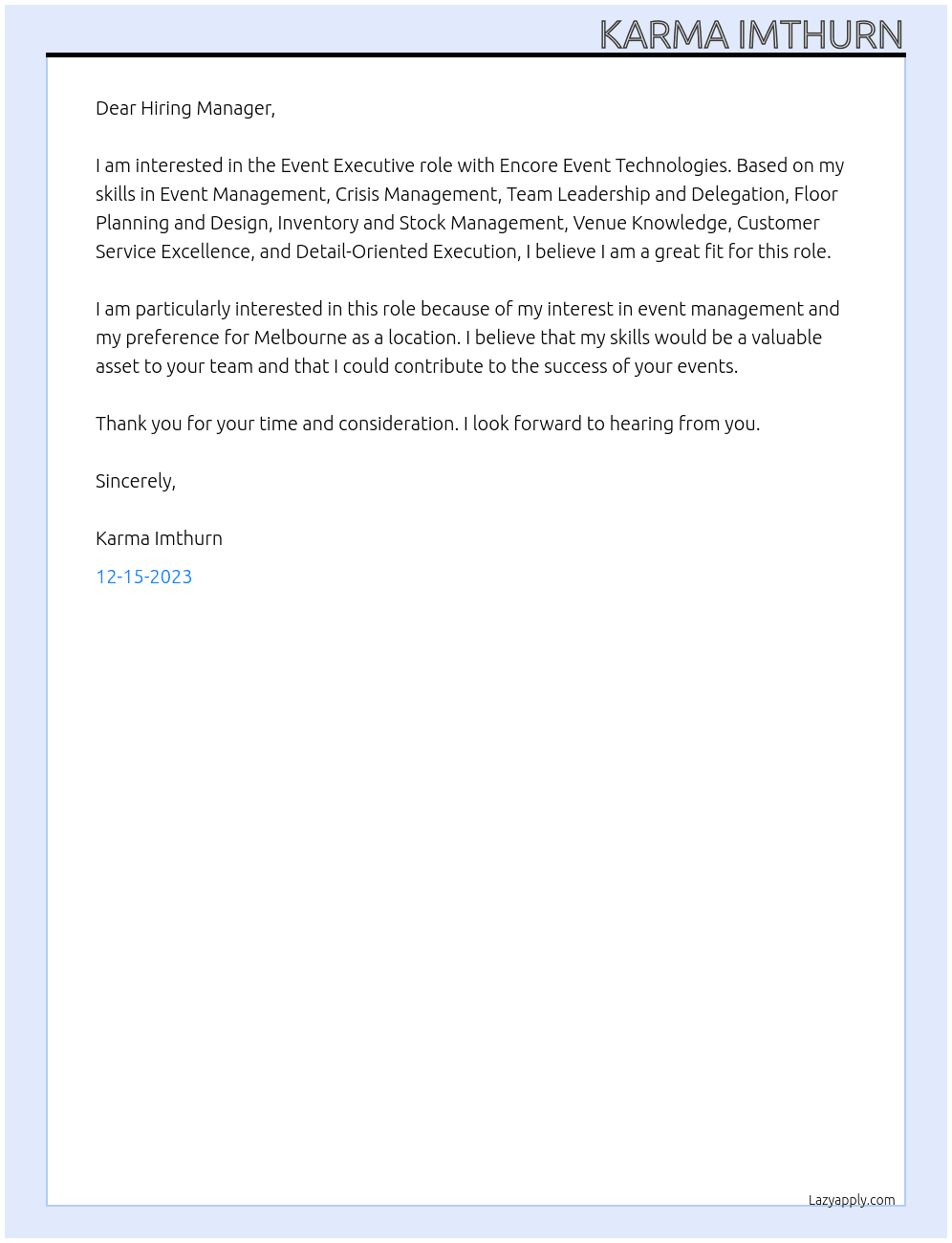 event executive At Encore Event Technologies Cover Letter