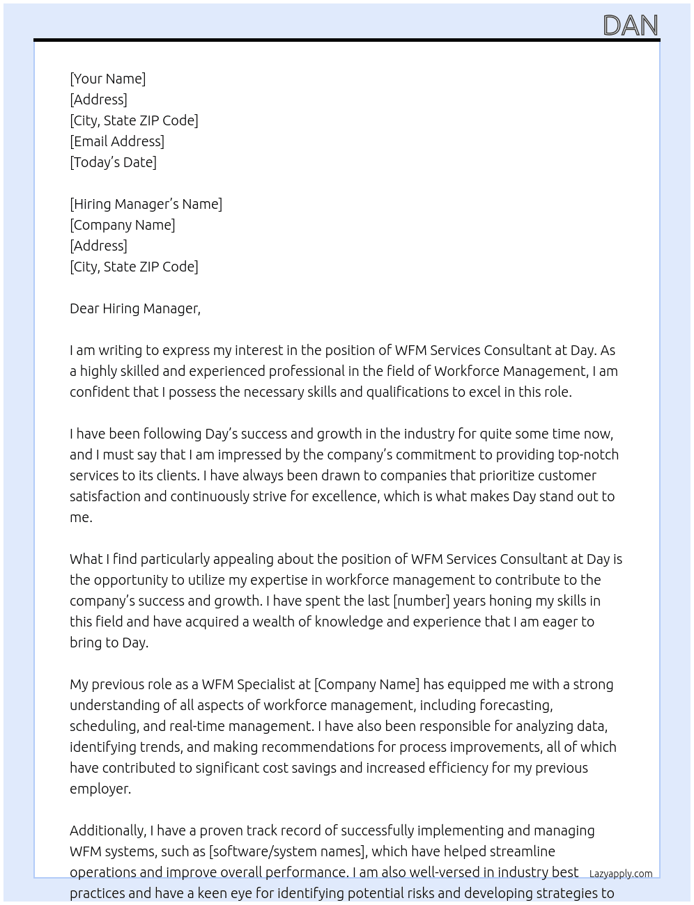 WFM Services Consultant At Day Cover Letter