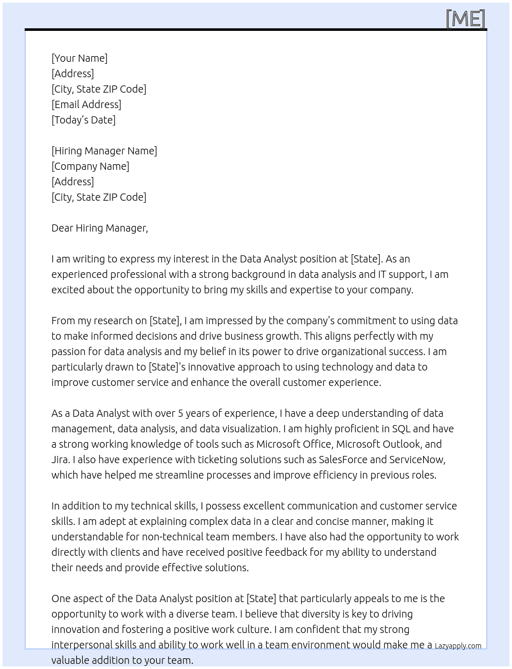 Data Analyst At [STATE] Cover Letter