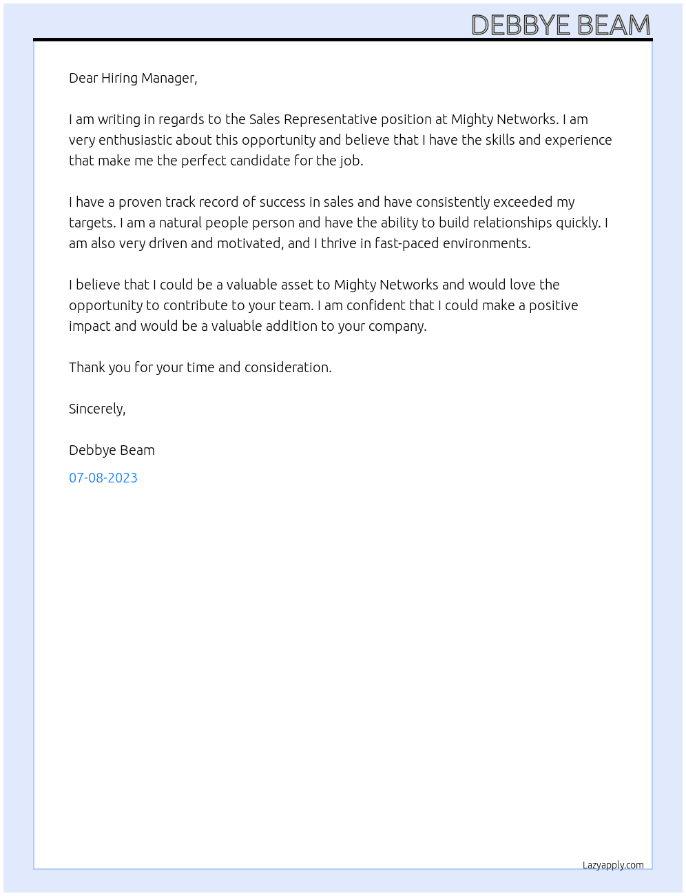 Sales Representative At Mighty Networks Cover Letter