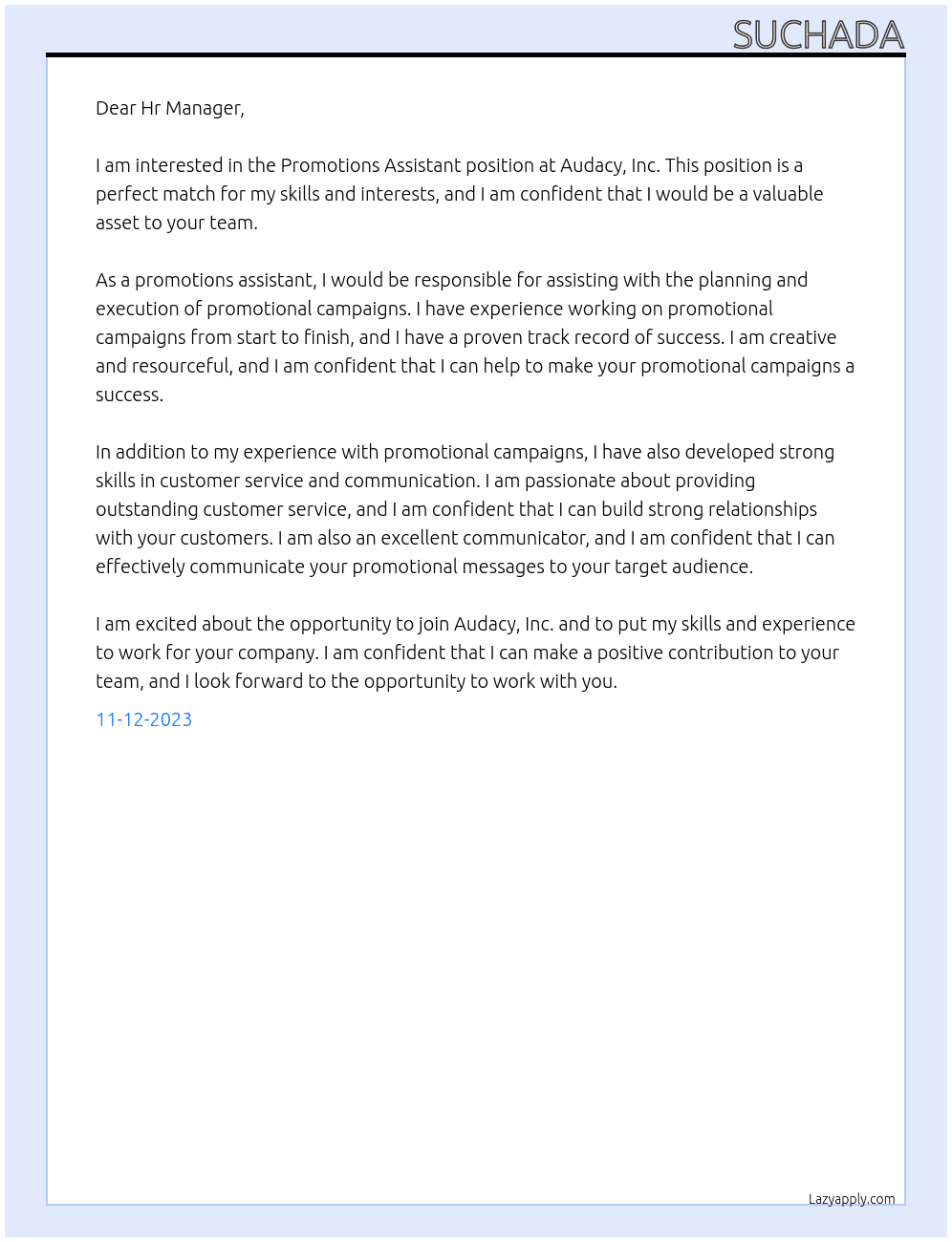 Promotions Assistant At Audacy, Inc Cover Letter