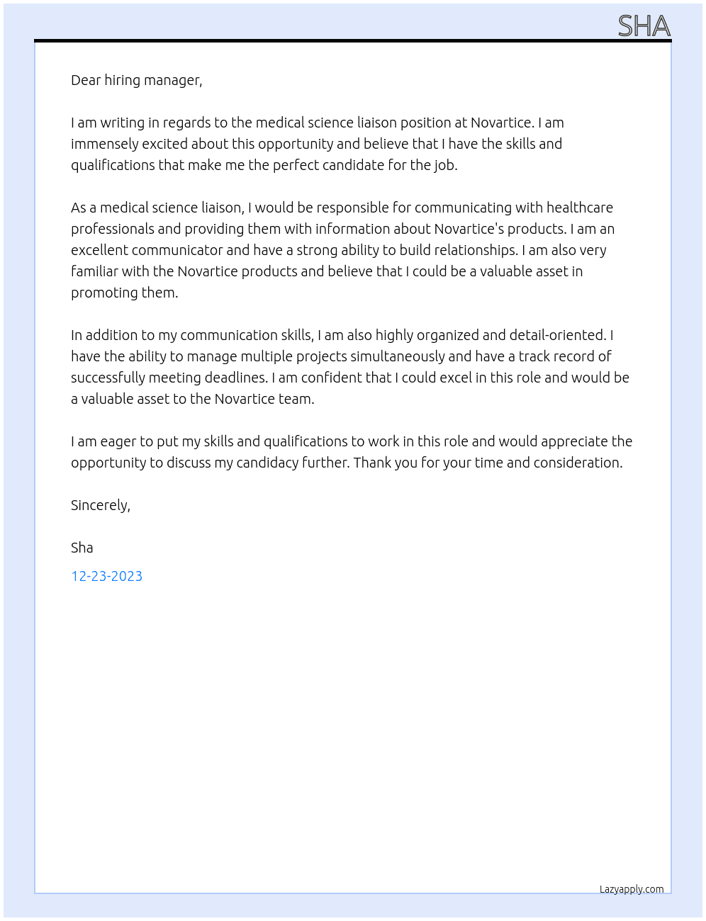 medical Science Liasion At Novartice Cover Letter