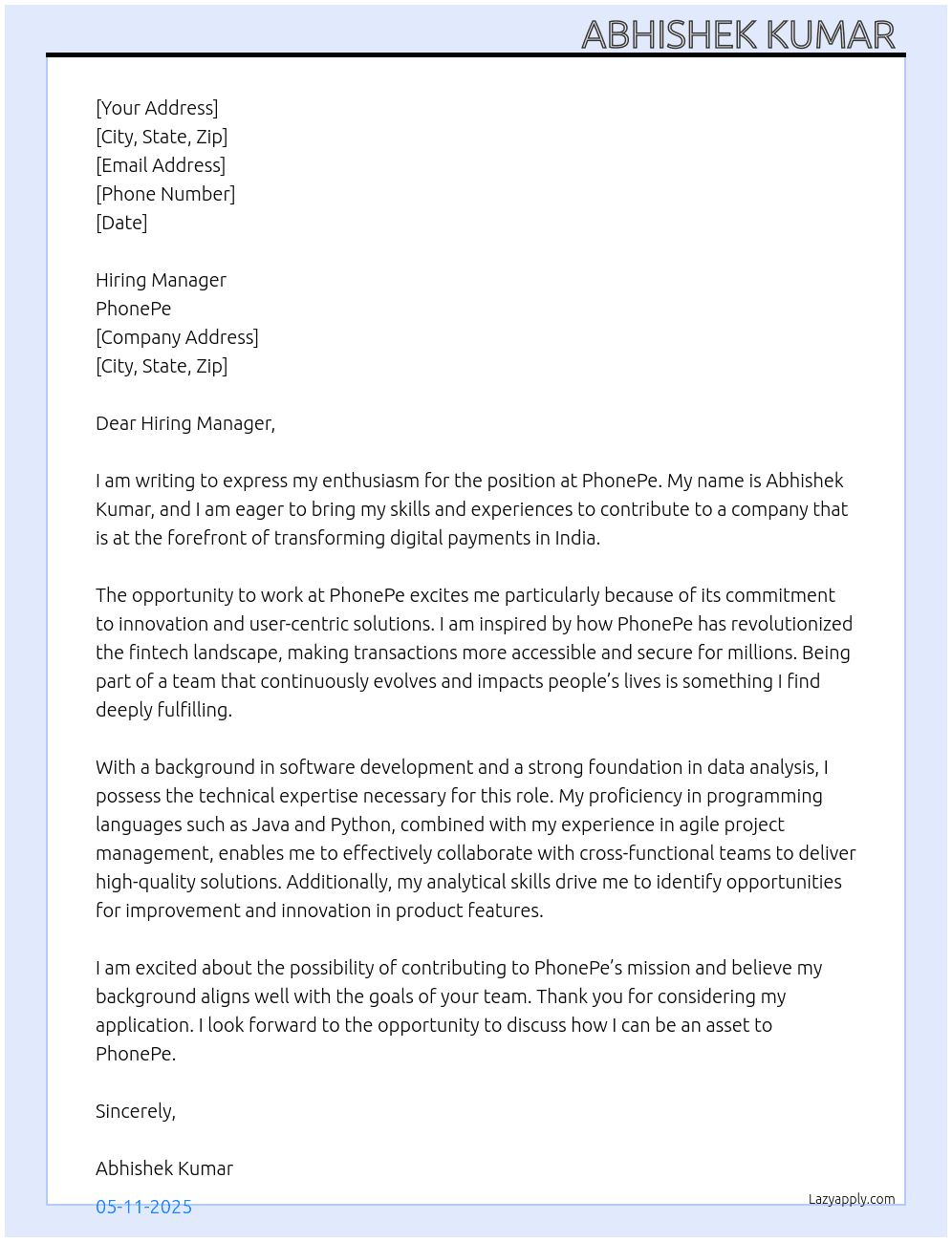 Cover letter for phone pay - LazyApply