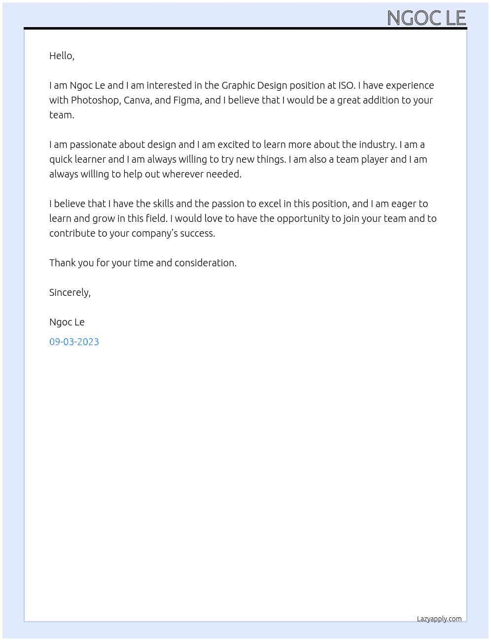 Graphic Design  At ISO Cover Letter