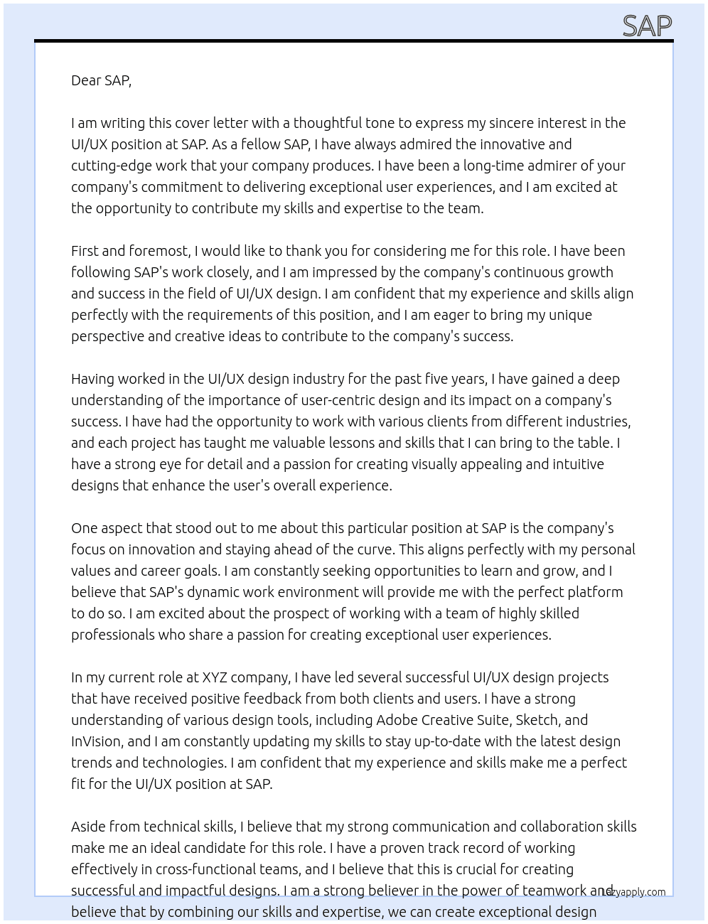 ui ux At SAP Cover Letter