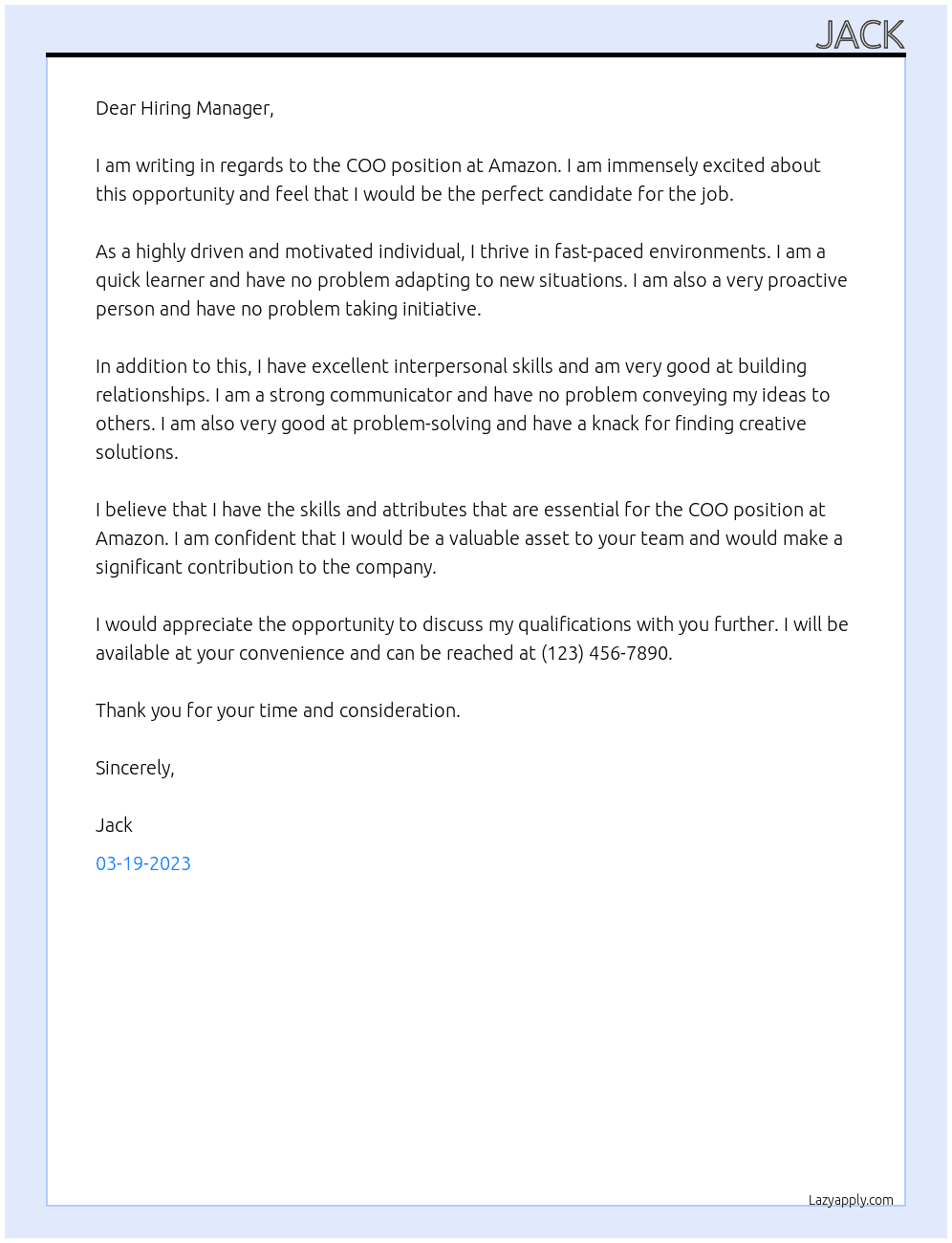 COO At Amazon Cover Letter