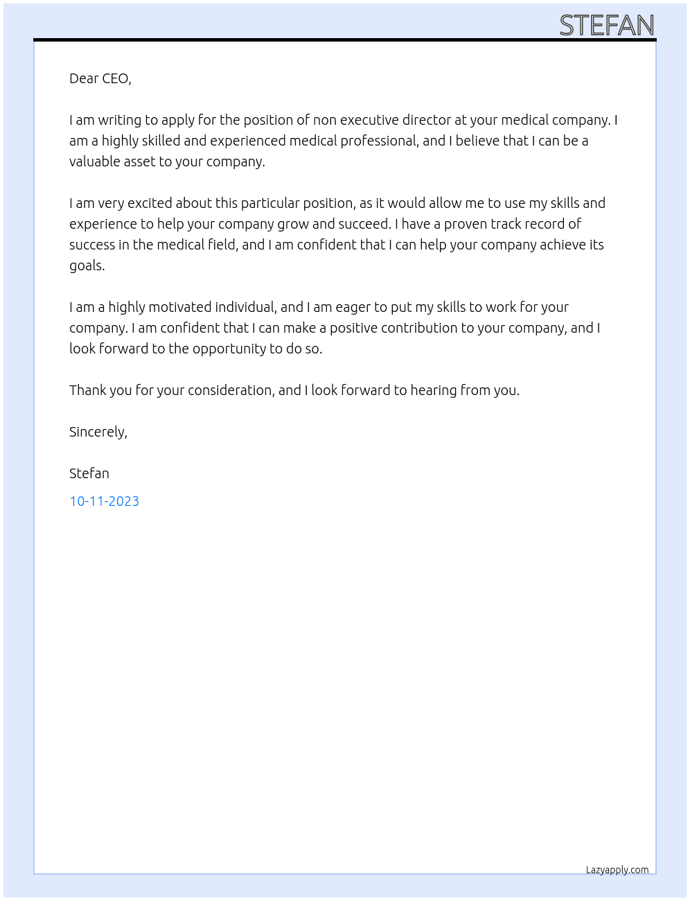 non executive director At medical company Cover Letter